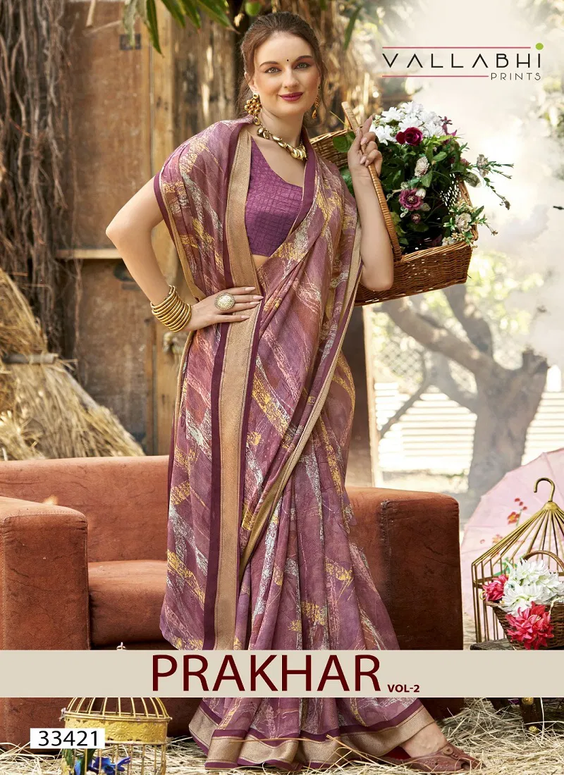 Prakhar Vol 2 By Vallabhi Moss Georgette Printed Daily Wear Saree Exporters In India